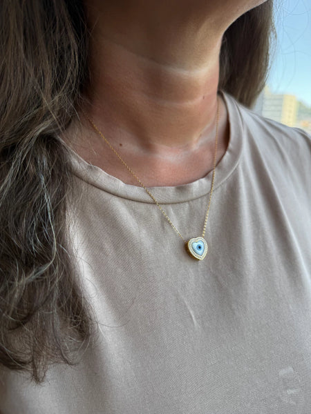 Foto de Colar Heart Olho Grego em Ouro 18k, vista frontal, Sapphire Joias
