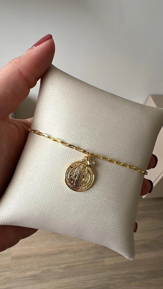 Foto de Pulseira São Bento Ouro em Ouro 18k, vista frontal, Sapphire Joias